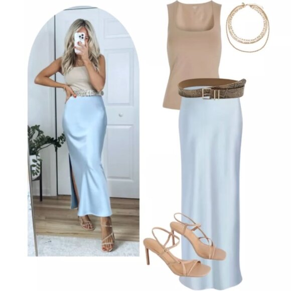 NWT Express High Waisted Satin Side Slit Maxi Skirt Size - Picture 2 of 4